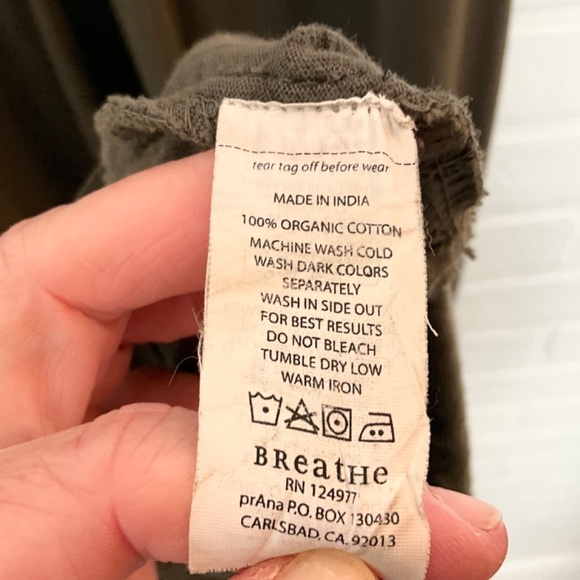 Prana Mini Dress Boho Crochet Olive Green 100% cotton V surplice neck Eco S - Picture 12 of 15